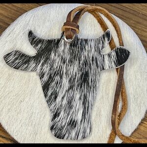 Cow car decor, rearview mirror charm cowhide leather accessories for cowgirl